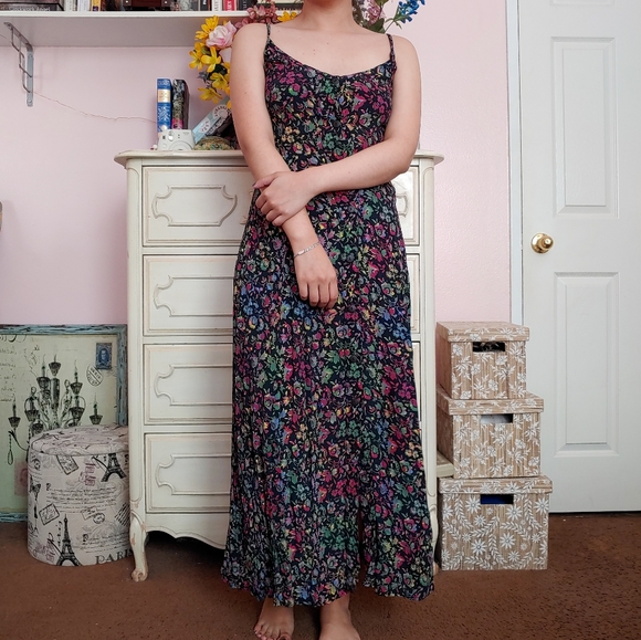 Vintage 90s Designer Button Down Floral Midi Dress - Picture 2 of 8